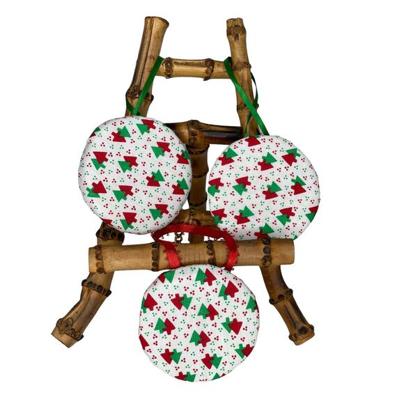 Handmade Wooden Teddybear and Fabric Christmas Tree Ornaments Set of 3 - Picture 3 of 9